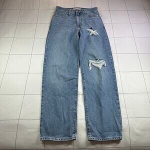 Levi's Jeans Womens 26 Blue '94 Baggy Medium Wash Distressed Boho Cotton Rigid